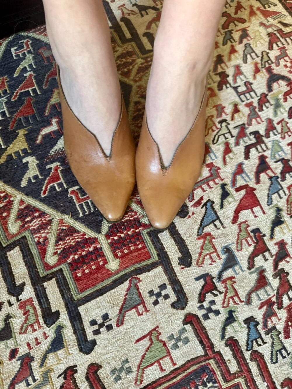 Vintage Vittorio Ricci Camel Leather Pointed Toe Kitten Heels Size 39